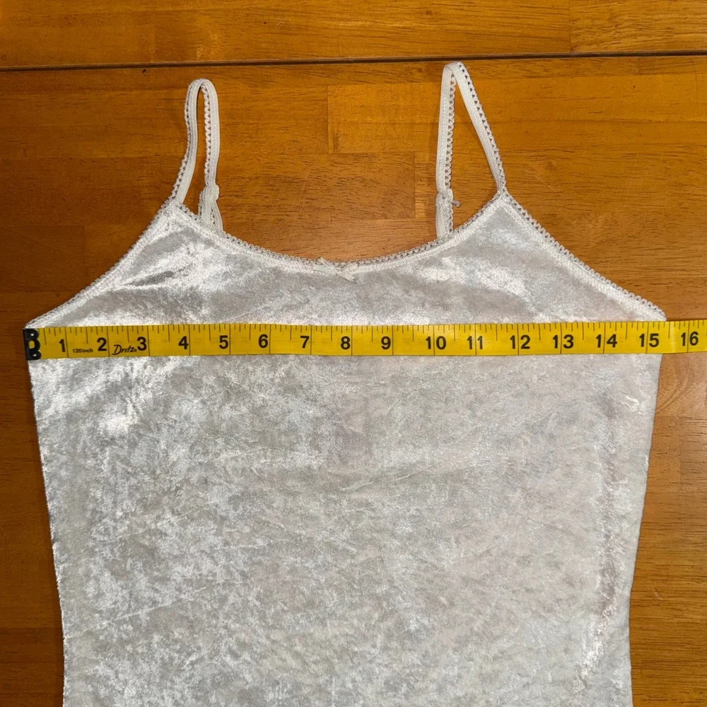 Ivory Crushed Velvet Camisole Lace Trim Bow Vintage 90s M Canyon River Blues